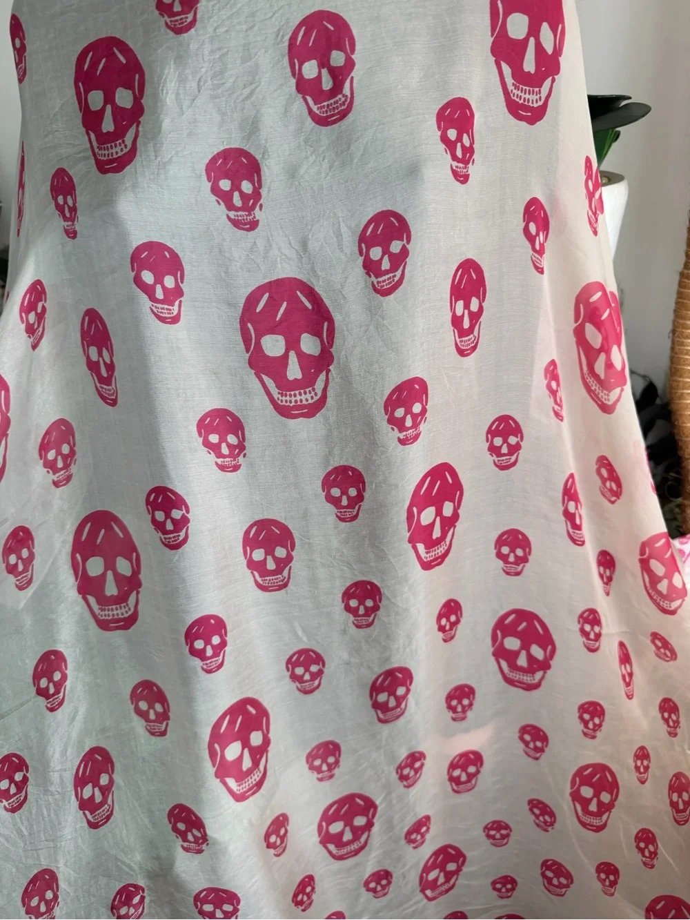 Alexander McQueen Sheer Pink Skull Print Wrap Silk Scarf.